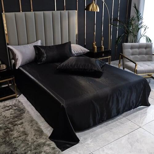 Solid Color Sleeping Sheet Set Black Satin Silky Bed Sheet with Pillowcase Bright Smooth Bed Spread Sheet Twin Full Queen King