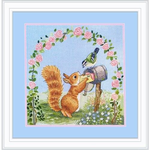Home Decoration Paintings Cross Stitch Kit A3266 Received Squirrels And Birds Light Blue Embroidered Cloth Hand-Embroidered