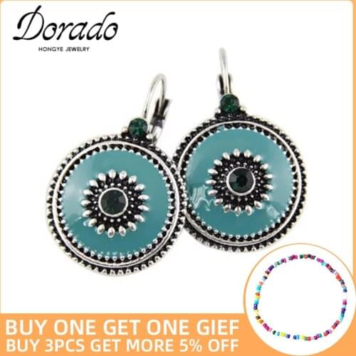 Vintage Zircon Enamel Drop Earring For Women Irregular Retro Bronze Ethnic Statement Round Female Hanging Dangle Earring Brincos
