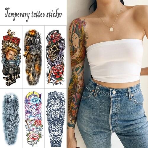Woman temporary tattoo stickers for Full arm Jesus nuns false light Waterproof tattoo Flower skull demon Body art tattoo
