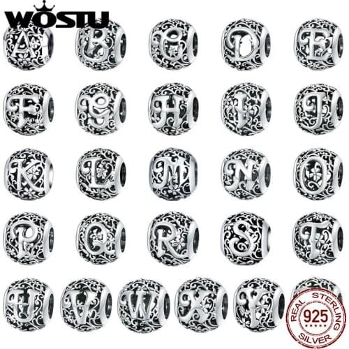 WOSTU DIY Letters Charms 925 Sterling Silver Letter A-Z Beads Pendant For Bracelets Necklace 2020 New Jewelry BKC1444