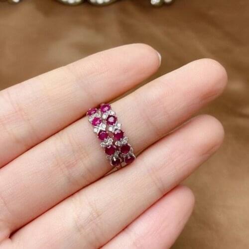 Jewelry Fashion Silver Ruby Ring for Office Lady 2.5mm Natural Ruby Silver Ring 925 Silver Ruby Jewelry