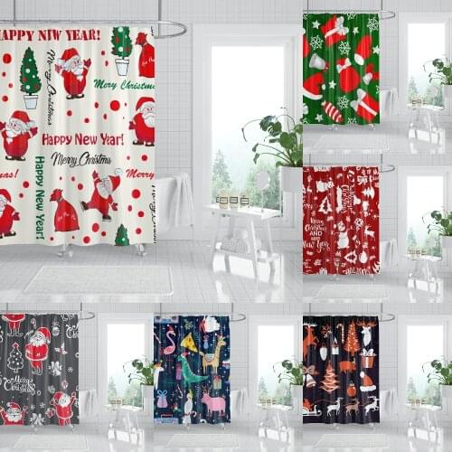 Merry Christmas Shower Curtain Happy New Year Santa Waterproof Eco-Friendly Bath Curtain Decorative Bathroom Curtains With Hooks
