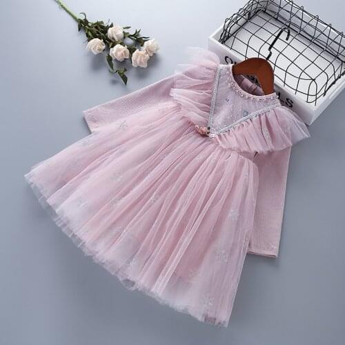 3-7 years High quality girl clothes 2020 new autumn fashion casual pink blue lace mesh kid children girl princess dresses