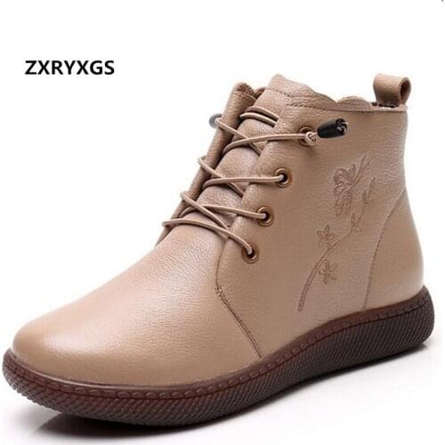 New Top Soft Cowhide Embroidered Fashion Sneaker Casual Ankle Boots Flat Soft Sole Comfort Winter Boots Womans Boots Plus Size