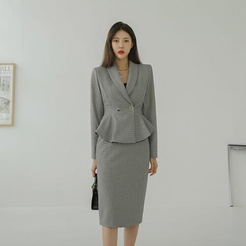 New arrival women set temperament comfortable jacket and slim pencil skirt fashion high quality work style plaid cute women set