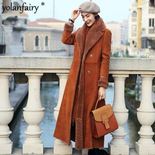 Real Fur Coat Women Sheep Shearling Winter Coat for Womens Clothing Korean Slim Long Wool Coats Manteau Femme XS17D88-11 YY759