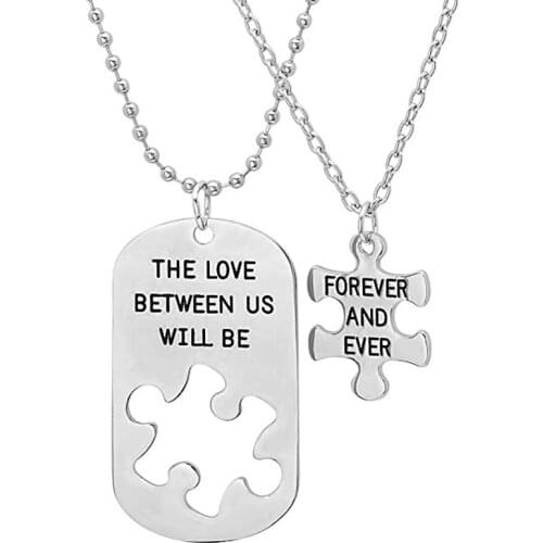 1 Pair The Love Between Us Will Be Forever and Ever Letters Puzzles Couple Necklace Gift For Lovers Boyfriend Girlfriend Jewelry