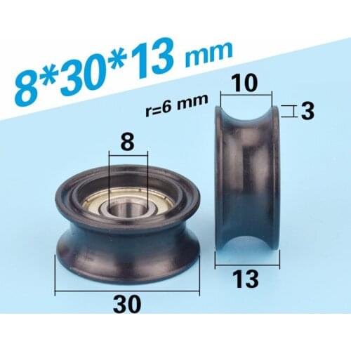 10pcs 8*30*13mm groove U type 608 package plastic bearing pulley, POM, elevator 12mm track wheel