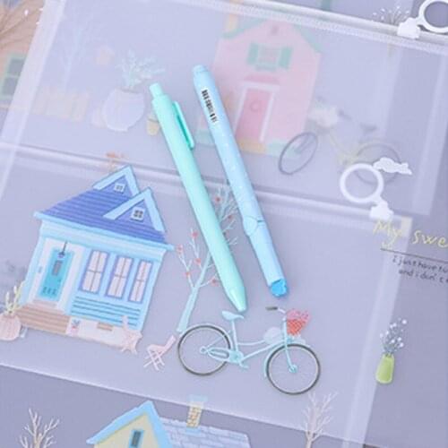 10Pcs Free shipping wholesale Transparent Document Bag Daisy PVC Pencil Bag Pencil Case File Pencil Case File strawberry 24*33CM