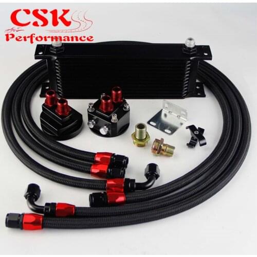 13 Row 248mm AN8 Universal Engine Transmission Oil Cooler British Type + Filter Adapter Kit Black/Blue