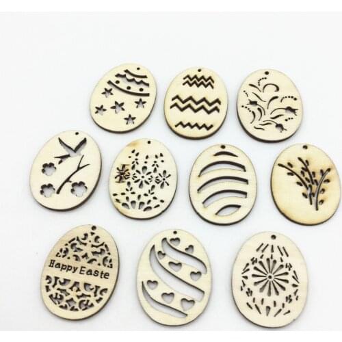 200pcs 30x40mm Rustic Happy Easter Wood Eggs Crafts Tags Decorations Embellishments Chips Easter Egg Hanging Ornaments Pendants