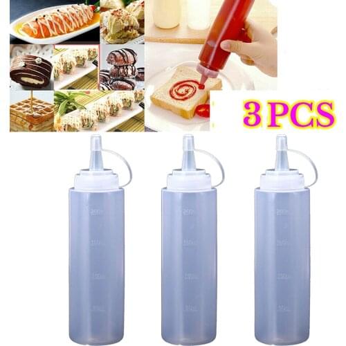 3PCS 240ml Condiment Squeeze Bottles For Ketchup Mustard Mayo Hot Sauces Olive Oil Bottles Kitchen Gadget