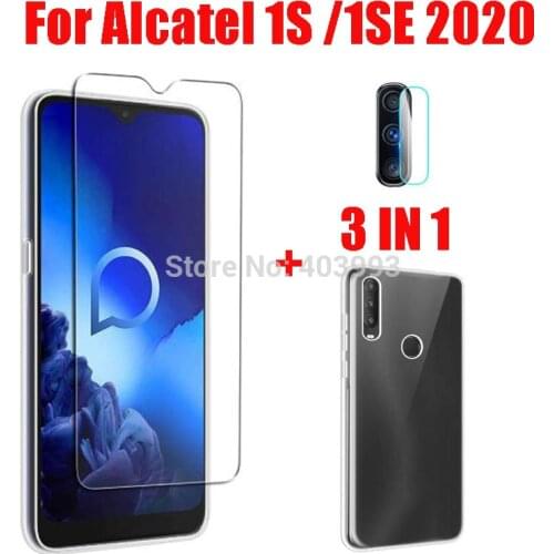 3-in-1 Case Glass For Alcatel 1S 1SE 2020 Screen Protector Glass Full Protection on For Alcatel 1S 1SE 2020 Camera Lens Glass