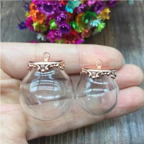 5sets 25*15mm 20*15mm globe glass round ball orb with rosegold crown jewelry findings set glass bubble DIY glass vial pendant