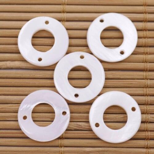 5 PCS 15mm circular Shell Natural White Mother of Pearl Loose Beads Two Hole