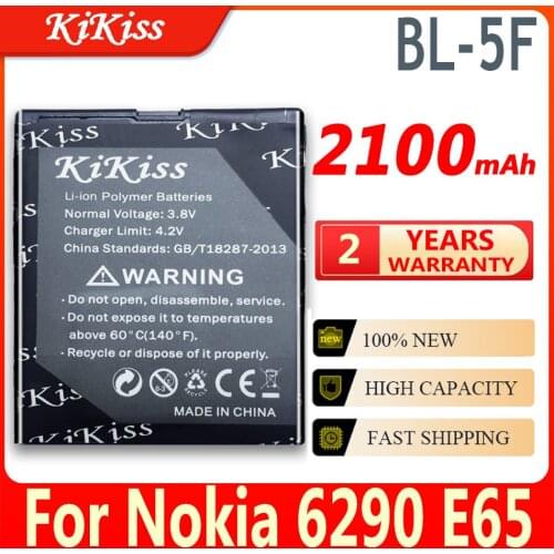 2100mAh KiKiss Mobile Phone Rechargeable Battery 950mAh BL-5F For Nokia 6290 E65 N93i 6210 N96 6210S 6710N N95 BL 5F