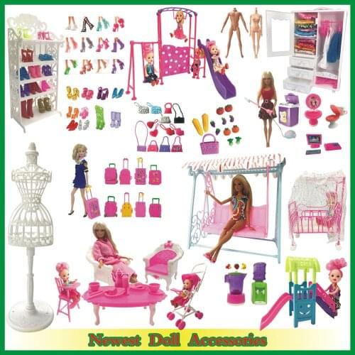 NK Mix Doll Accessories Shoes Rack Playhouse Furniture Mini Swing Play Toy For Barbie Doll Kelly Doll Kids Gift DIY Toys JJ