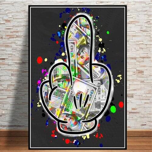Watercolour Money Middle Finger Funny Poster Painting On The Canvas Wall Art Prints Dollar Picture For Living Room Decoration