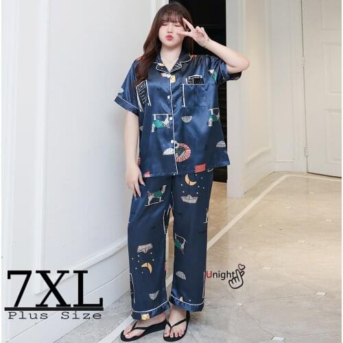 3XL-7XL Satin Pajamas Plus Size trouser suit Women Pyjamas Casual Set Silk Sleepwear Nightwear Home Clothes Loungewear pj Pijama