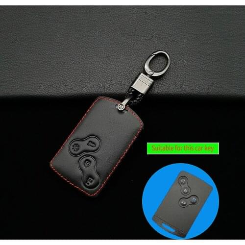 Car Key Case, Leather Protective Cover For Renault Clio Logan Megane 2 3 Koleos Scenery Card Protect Shell 4 Button Accessories