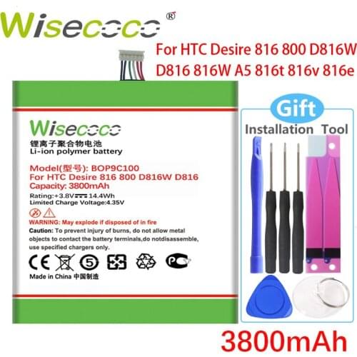 WISECOCO 3800mAh BOP9C100 Battery For HTC Desire 816 800 D816W D816 816W A5 816t 816v 816e Phone Latest Production Battery