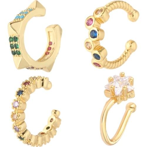 Boho Bohemian Colorful Fake Piercing Earrings for Women Slim Earrings 2021 Trend Copper Micro Pave CZ Fashion Jewelry