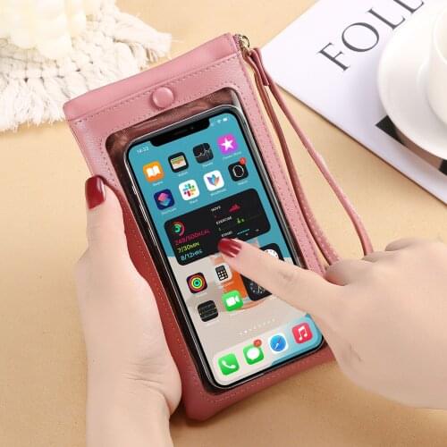 Phone Wallets Transparent Touch Screen Mobile Phone Bag Pouch Women Long Phone Purse Wris Bags Large Capacity Mini Portable Bag