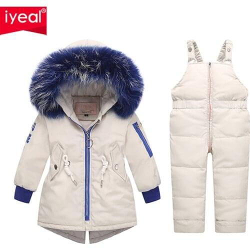 IYEAL Girls Warm Down Parka Real Fur Hooded Baby Girl Duck Down Jacket Children Coat Snowsuit Winter Clothes Boys Down Outwear