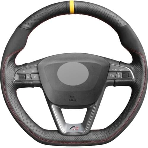 Black Genuine Leather Suede Car Steering Wheel Cover for Seat Leon Cupra Leon ST Cupra Leon ST Cupra Ateca Cupra Ateca FR