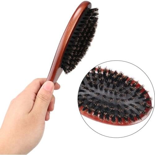 Wooden Massage Comb Natural Wild Boar Bristles Anti-static Hair Scalp Paddle Brush Beech Wooden Handle Hair Brush Styling Tool