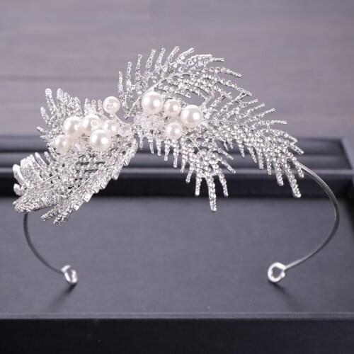 Luxury Crystal Leaf Pearl Bridal Tiaras Wedding Headband Hair Accessories Rhinestone Pageant Prom Crown Head Jewelry