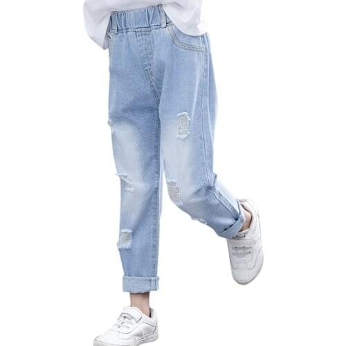 Jeans For Girls Big Hole Kids Girl Ripped Jeans Casual Style Childrens Jeans Spring Autumn Childrens Clothing 6 8 10 12 14