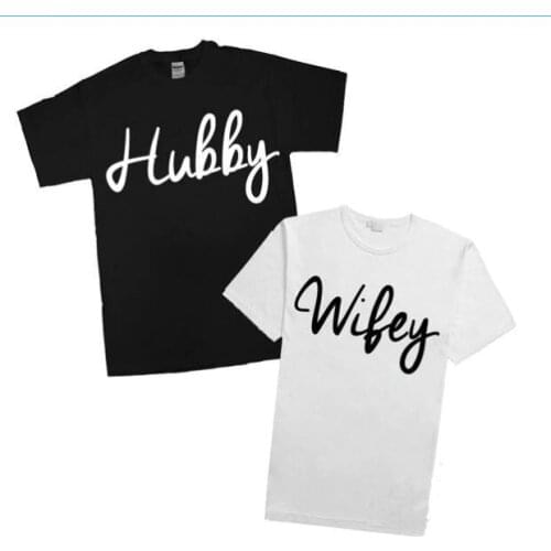 Hubby Wifey Couples T-Shirt His and Hers Wedding Shirt Honeymoon Romance Love Marriage Tops Husband Wife Hipster Couples Tees