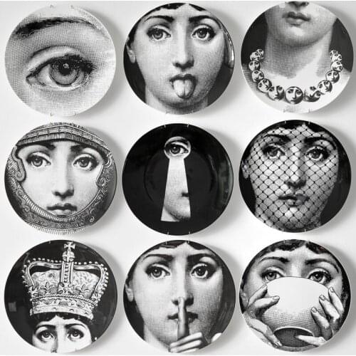 Fashion Lady Face Milan Style Art Ceramic Wall Hanging Plates Living Room Bar Banquet Hotel Studio Hall Decorations Wedding Gift