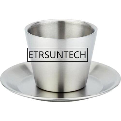 24sets Stainless Steel Coffee Cup and Saucers Silver Espresso Milk Cups Mug Teacup Cafe Home Camping Drinking
