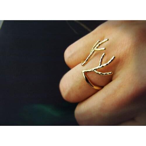 Newest Style Listed Antler Ring Woodland Adjustable Ring Reindeer Staghorn Jewelry Open Knuckle Ring