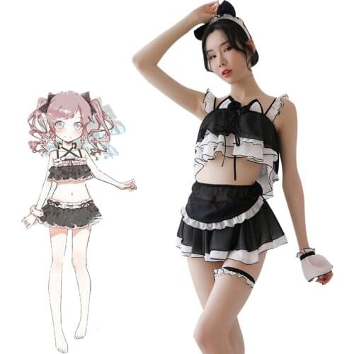Japanese Anime Lolita Cute Cat Maid Swimsuit Costume Cats Girl Swimwear Uniform Pool Party Cosplay