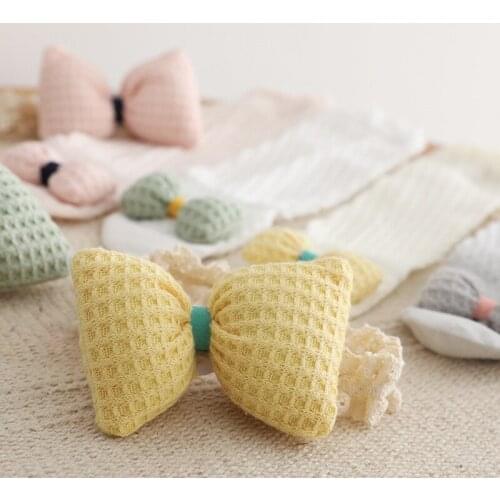 Lace Baby Hairband Elastic Girls Headband Solid Big Bows for Children Knitted Cotton Headwear Photo Props Kids Hair Accessories