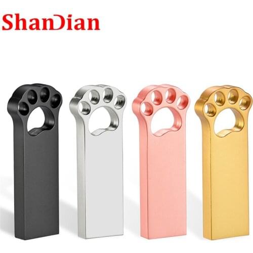 SHANDIAN Bear Paw Metal Silver USB Flash Drive 4GB 8GB 16GB 32GB 64GB Real Capacity Flash Disk 2.0 Custom LOGO Wholesale