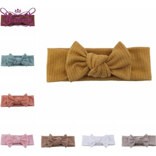 Nishine Soft Comfortable Knitted Cotton Newborn Hairband Solid Color Handmade Bowknot Elastic Headband Kid Headwear Holiday Gift