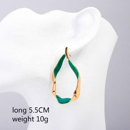 Unusual Earrings Women Earrings Popular Ear Accessories Retro Twist Irregular Color Contrast Simplicity Green Drop Glaze Jewelry