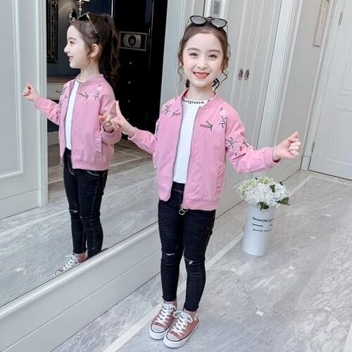 New Embroidery Jacket for Girls Coat Clothes Kids Outerwear Children Long Sleeved Jacket Sports Girls Clothing 4 6 8 10 12 Years