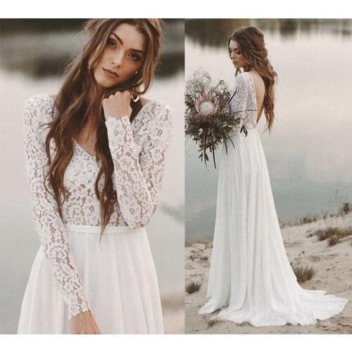 2021 New Lace Wedding Dress V Neck Simple Bridal Dress Sexy Backless Village Wedding Dress Bridal Gown Simple Style