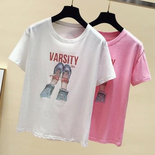 Summer new O neck Short Sleeves Shoes pattern T Shirt Top Female Tshirt Loose Women Fashion Graphic T-Shirt 2021 woman tshirts