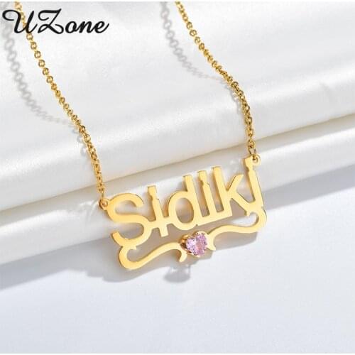 UZone Rhinestone Nameplate Necklace CZ Stainless Steel Personalized Name Necklaces for Women Girl Birthday Gifts Wholesale