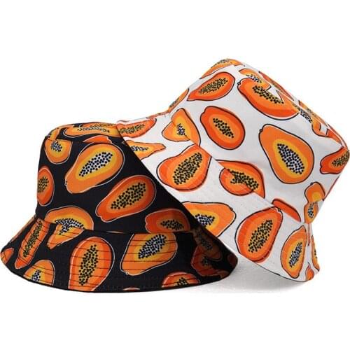 2021 New Fruit Papaya Cotton Print Fishing Hat Women Men Hip Hop Panama Bucket Hat Sun Fisherman Hats Caps