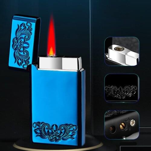 Ping Sound and Flower Pattern Butane Inflatable Windproof Lighter Smoking Cigarette BBQ Jet Tuobo Lighters Pink Men Gifts Cigar