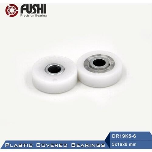 DR19K5-6 Screw Pulley Bearing 5*19*6 mm ( 2 PCS ) Doors and Windows Roller Mute Wheel POM 635 ID=5 Plastic Covered Bearings