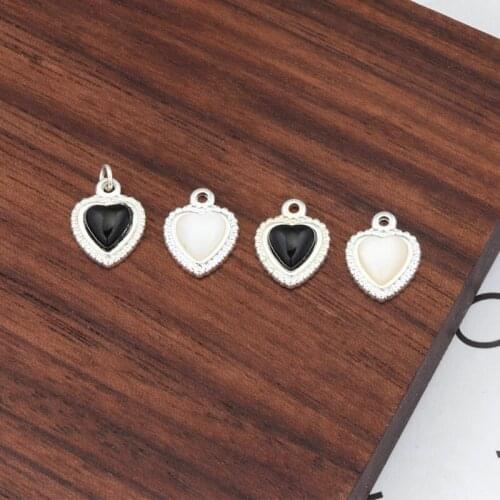 5Pcs/lot Black Agate Stainles Steel Pendant Love Heart Stone Pendants DIY Necklace Vintage Jewelry Accessories Lucky Bracelet